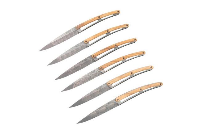 6 Deejo Steak Knives, Olive Wood / Japanese