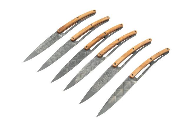 6 Deejo Steak Knives, Olive Wood