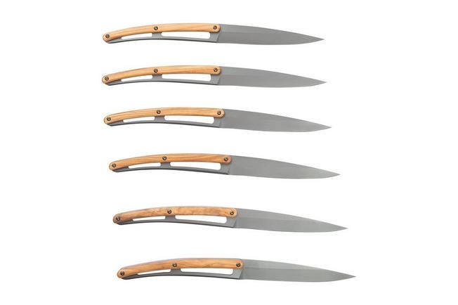 6 Deejo Steak Knives, Olive Wood