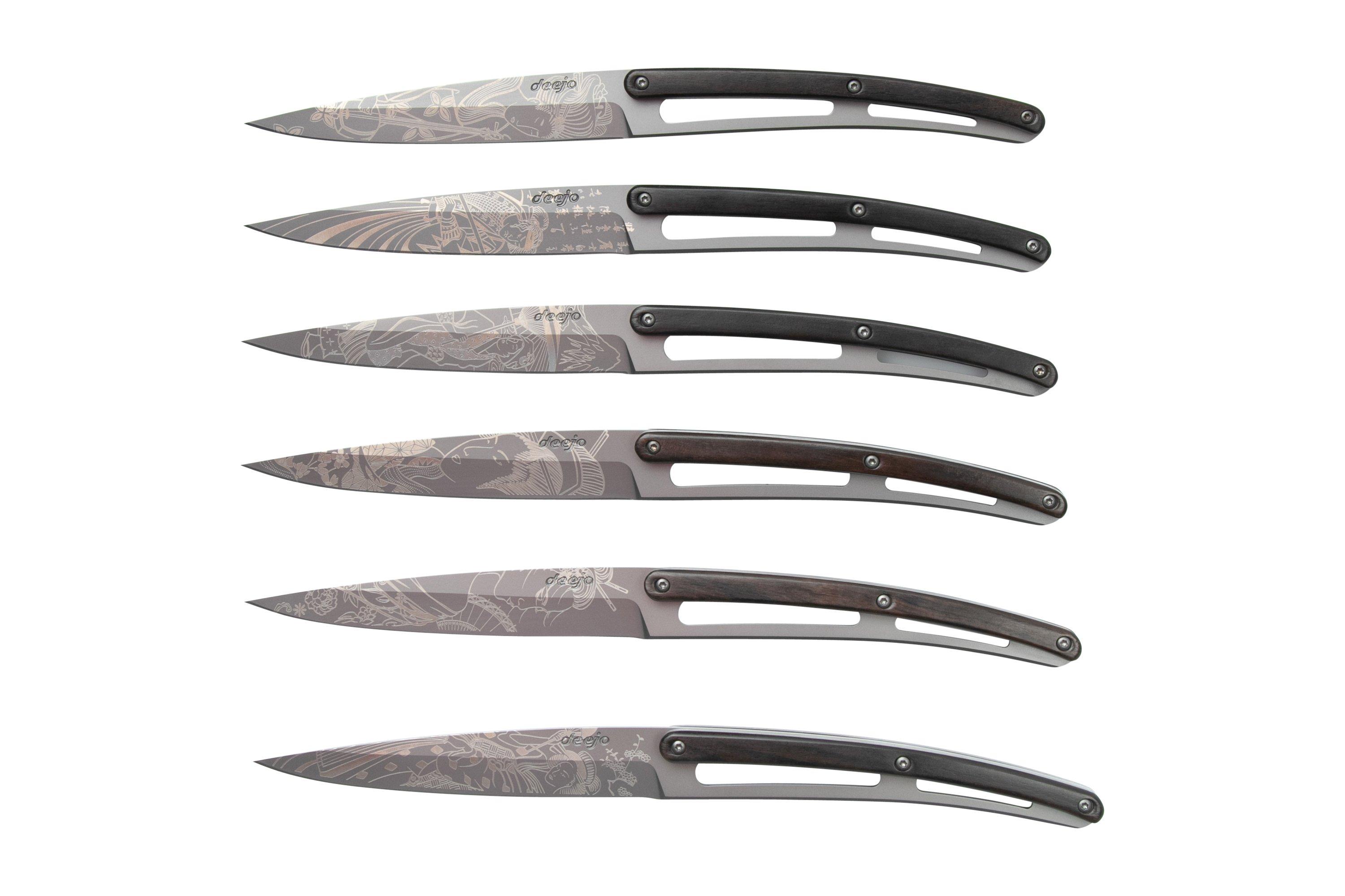 6 Deejo Steak Knives, Olive Wood / Japanese