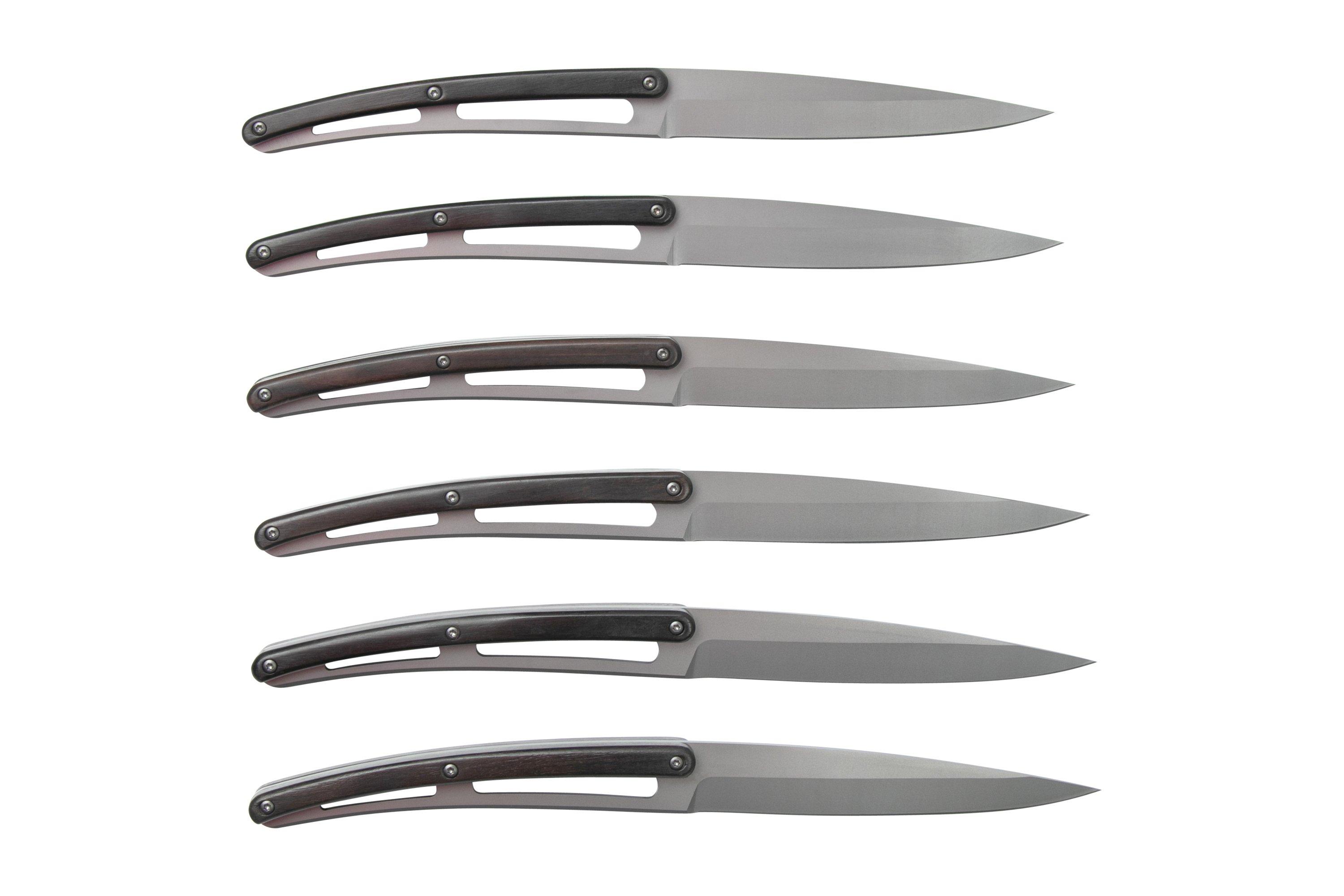 6 Deejo Steak Knives, Ebony Wood / Japanese