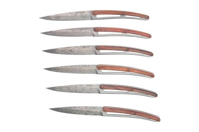 6 Deejo Steak Knives, Ebony Wood / Japanese