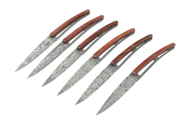Imagen para Deejo Grand Siecle 6FB000106 madera de palo rojo, Juego de cuchillos para carne de 6 piezas