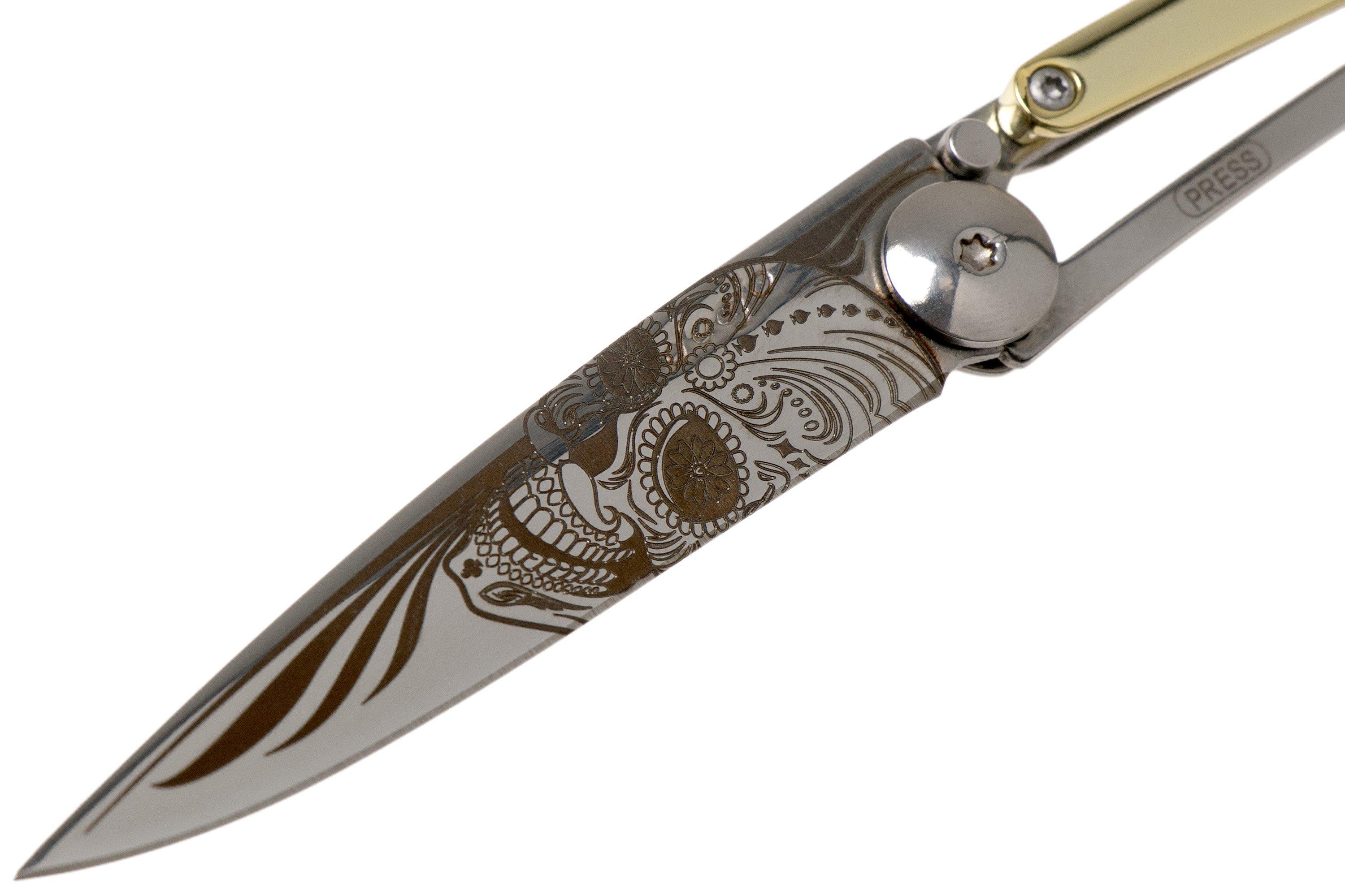 Deejo Tattoo Gold G Yellow Gold Gilded Latino Skull Dj Am Pocket Knife