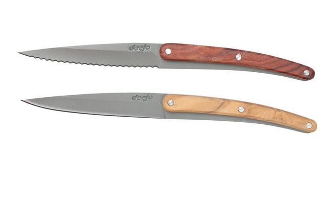 6 Deejo Steak Knives Serrated, Olive Wood