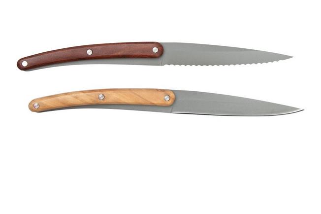 6 Deejo Steak Knives Serrated, Olive Wood