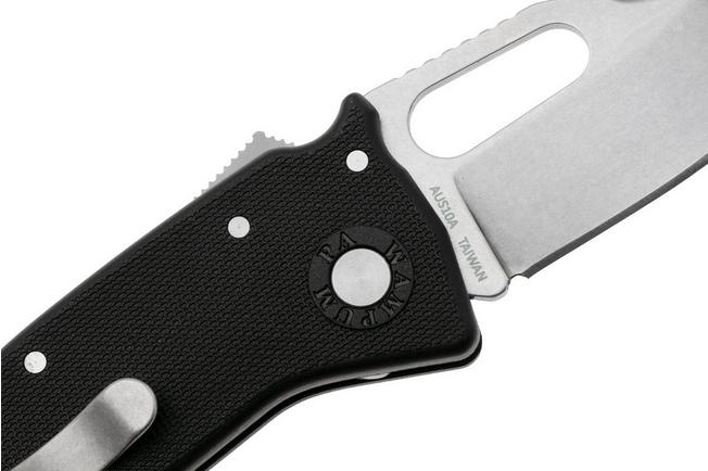 Afbeelding voor Demko Nano-Shark, NANO-10A-BLACK GRN-CP, Stonewashed AUS-10A Clip Point, Black GRN zakmes
