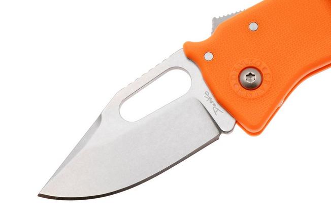 Afbeelding voor Demko Nano-Shark, NANO-10A-ORANGE GRN-CP, Stonewashed AUS-10A Clip Point, Orange GRN zakmes