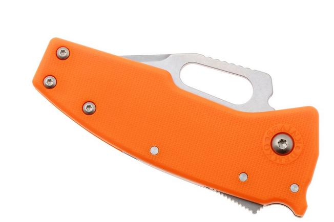 Afbeelding voor Demko Nano-Shark, NANO-10A-ORANGE GRN-CP, Stonewashed AUS-10A Clip Point, Orange GRN zakmes