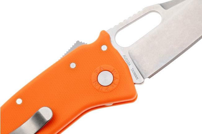 Afbeelding voor Demko Nano-Shark, NANO-10A-ORANGE GRN-SF, Stonewashed AUS-10A Shark Foot, Orange GRN zakmes