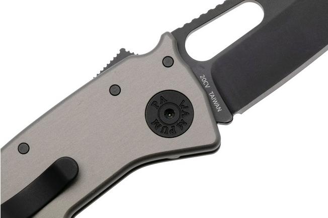 Afbeelding voor Demko Nano-Shark, NANO-20CV-ARTILLERY GREY ALUM-SF, Stealth DLC CPM 20CV Shark Foot, Artillery Grey Aluminum zakmes