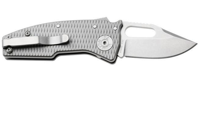 Afbeelding voor Demko Nano-Shark, NANO-20CV-MIL-TI-CP Stonewashed CPM 20CV Clip Point, Milled Titanium, zakmes