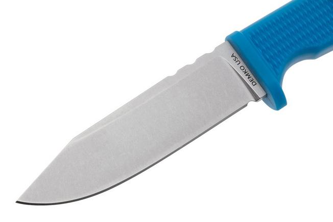 Afbeelding voor Demko Knives American Made FreeReign, Stonewashed CPM 3V Clip Point, USA-FR-3V-BLU-CLP, Blue Rubber outdoormes