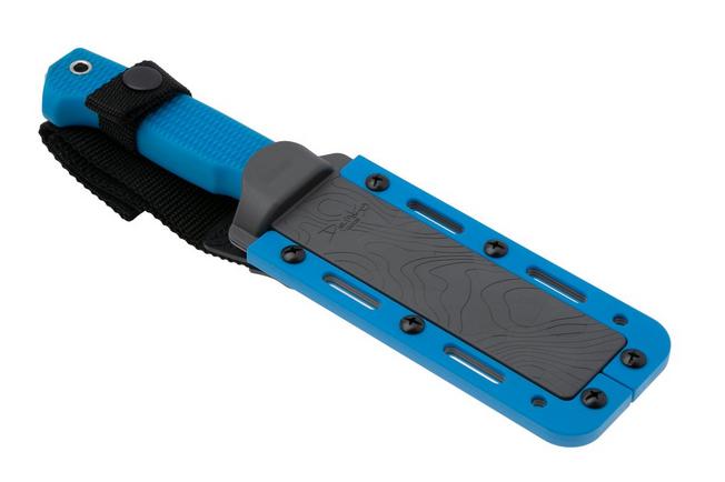 Afbeelding voor Demko Knives American Made FreeReign, Stonewashed CPM 3V Clip Point, USA-FR-3V-BLU-CLP, Blue Rubber outdoormes