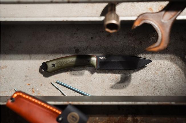 Image for Doble O Knives Ronin 2.1 Forest Warrior R02101, Black Cerakote Sleipner, Green Micarta, Red G10 liner, fixed knife, Ovidio Calvet design