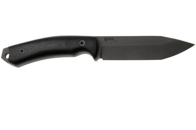 Afbeelding voor Doble O Knives Ronin 2.2, R02204, Black Ferric Perchlorate Sleipner, Black Micarta, Black G10 liner, vaststaand mes, Ovidio Calvet design