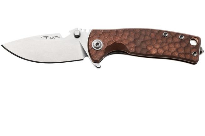 Afbeelding voor DPx HEST/F Urban DPHSF073, Stonewashed Böhler M390, Copper Hammertone Titanium, zakmes, Robert Young Pelton design