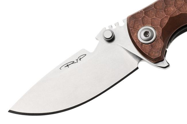 Afbeelding voor DPx HEST/F Urban DPHSF073, Stonewashed Böhler M390, Copper Hammertone Titanium, zakmes, Robert Young Pelton design