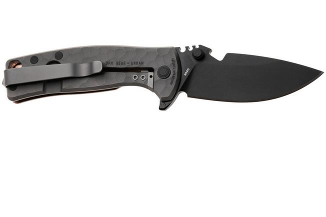 Afbeelding voor DPx HEST/F Urban DPHSF074, Black Böhler M390, Copper Hammertone Titanium, zakmes, Robert Young Pelton design