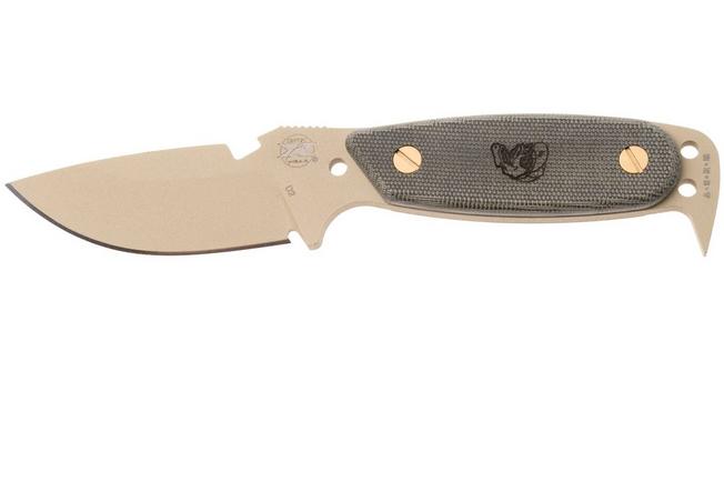 Afbeelding voor DPx HEST Original DPHSX203, Tan Cerakote D2, Green Micarta vaststaand mes