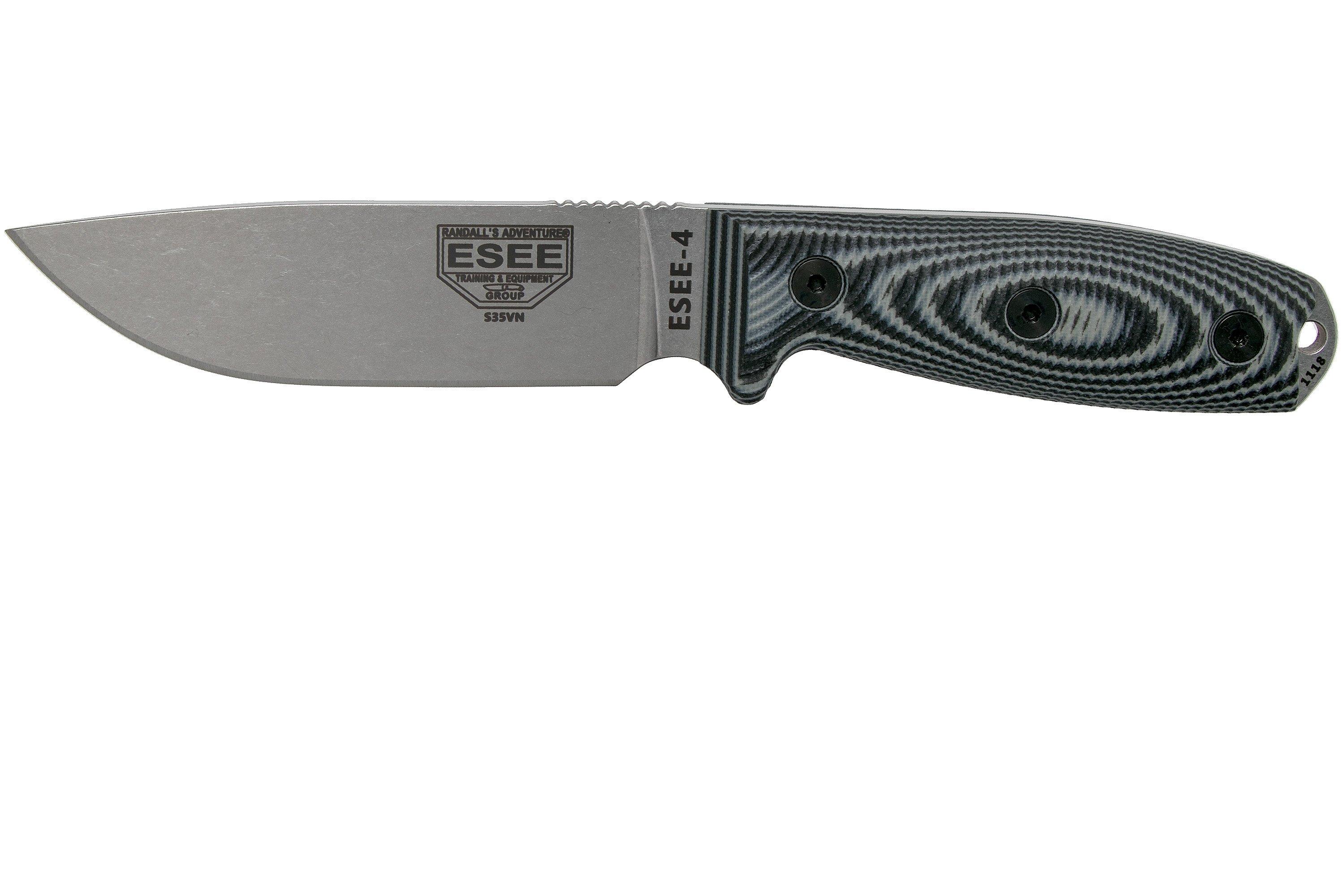 ESEE Model 4 Plain Edge S35VN, Grey Black G10 3D Handle 4P35V002 with