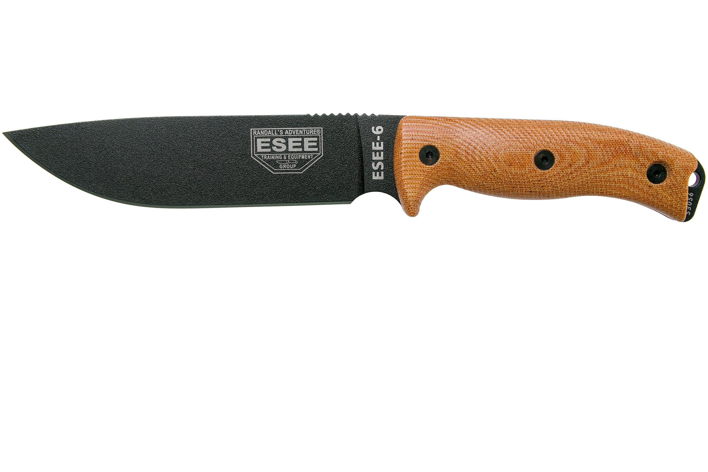 ESEE Model 6 Black Blade 3D Natural Canvas Micarta survival knife