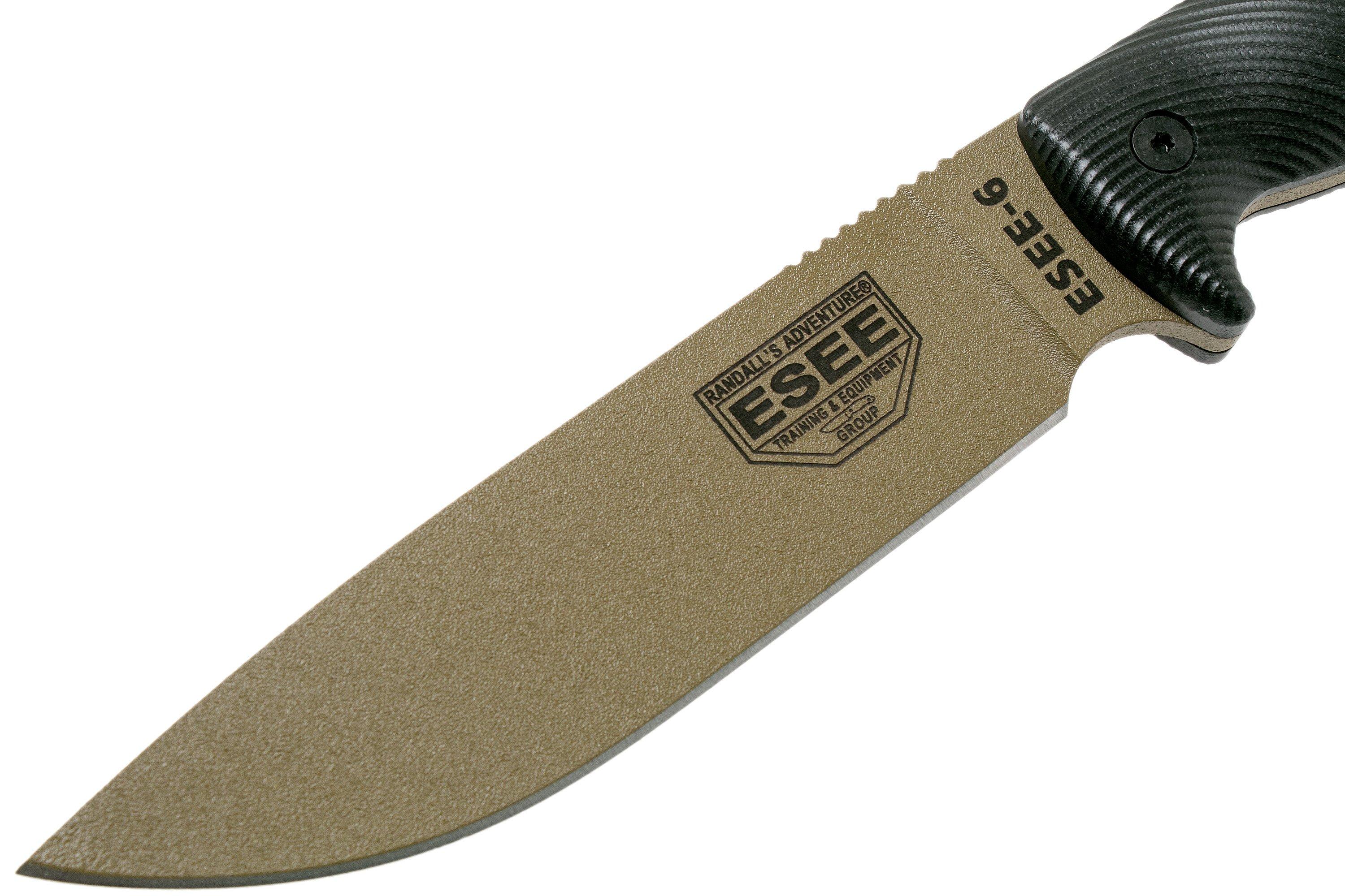 ESEE Knives ESEE-6P-DE Dark Earth Plain Edge, Black Sheath, Clip