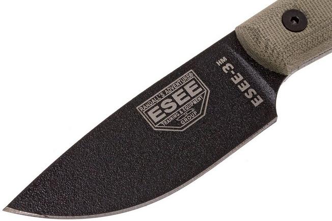 ESEE Knives ESEE-3HM-K Black Drop Point - Traditional Micarta