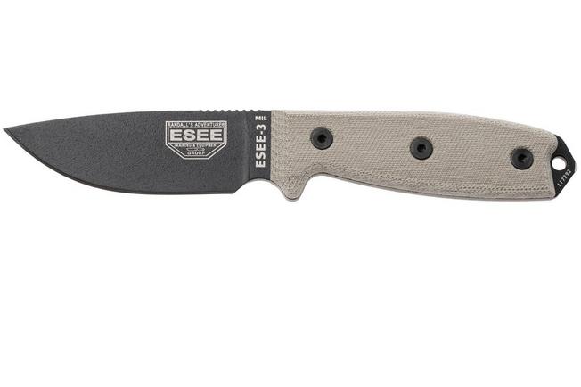 Obraz dla Nóż survivalowy ESEE Model 3 3MIL-P-B czarny pokrowiec + klips do paska i MOLLE-back