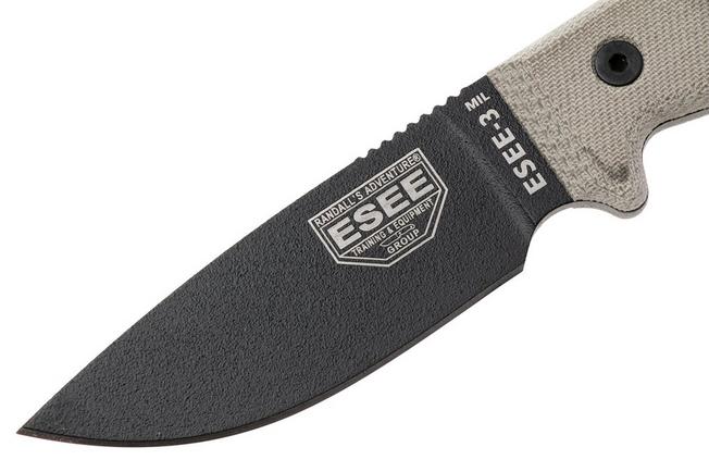 Obraz dla Nóż survivalowy ESEE Model 3 3MIL-P-B czarny pokrowiec + klips do paska i MOLLE-back