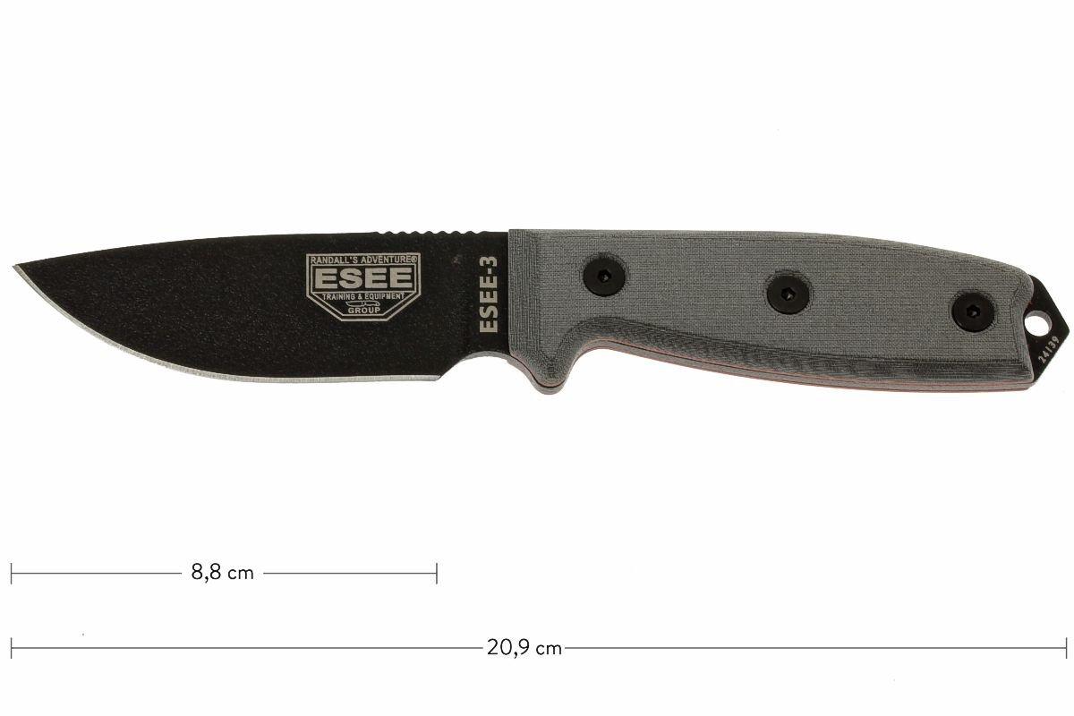 ESEE 3P-MB Black Full-Tang Fixed Blade Knife Micarta w/ Brown