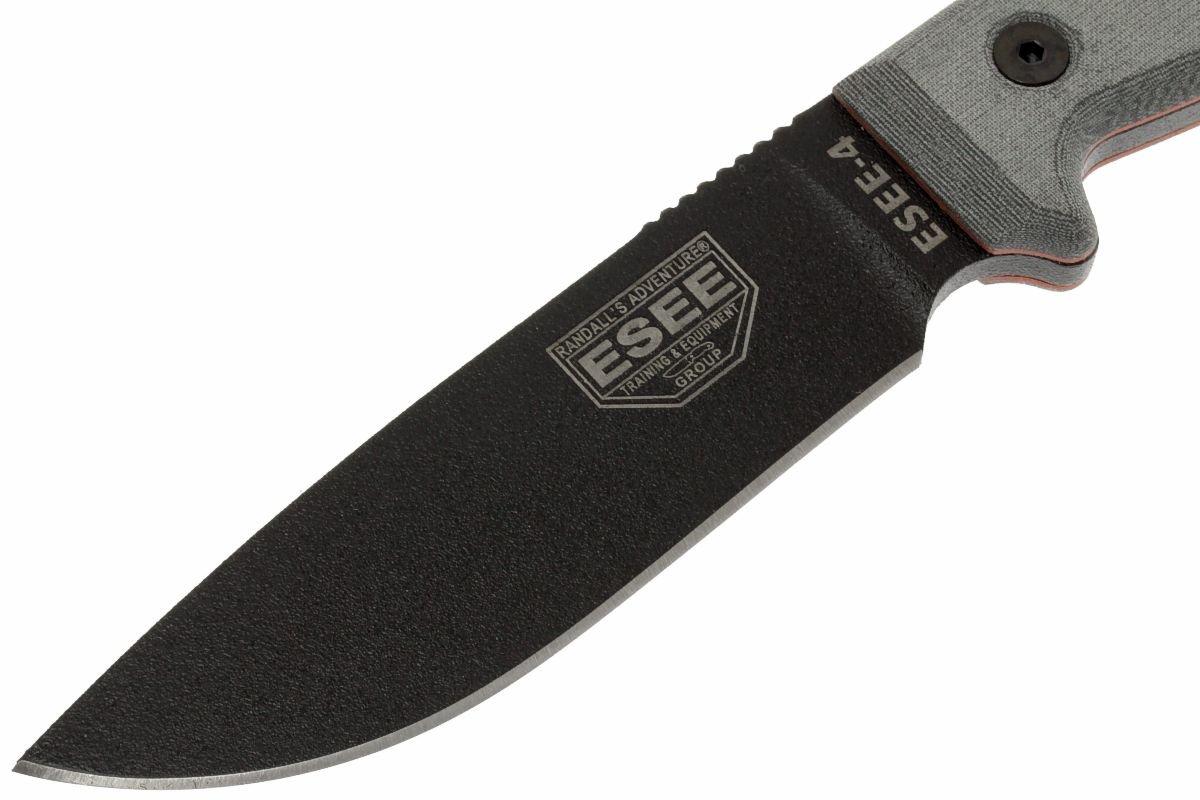ESEE Model 4 black blade, grey handle 4PKO survival knife without