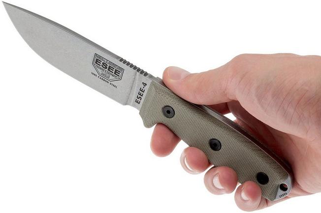 Image for ESEE Model 4 Uncoated 4P-UC survival knife with coyote sheath + clip