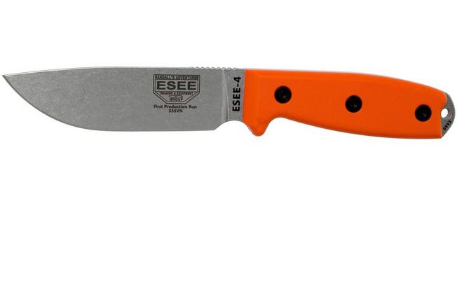 ESEE Model 4 Plain Edge S35VN, Orange G10 Handle 4P35V-OR with sheath +  clip