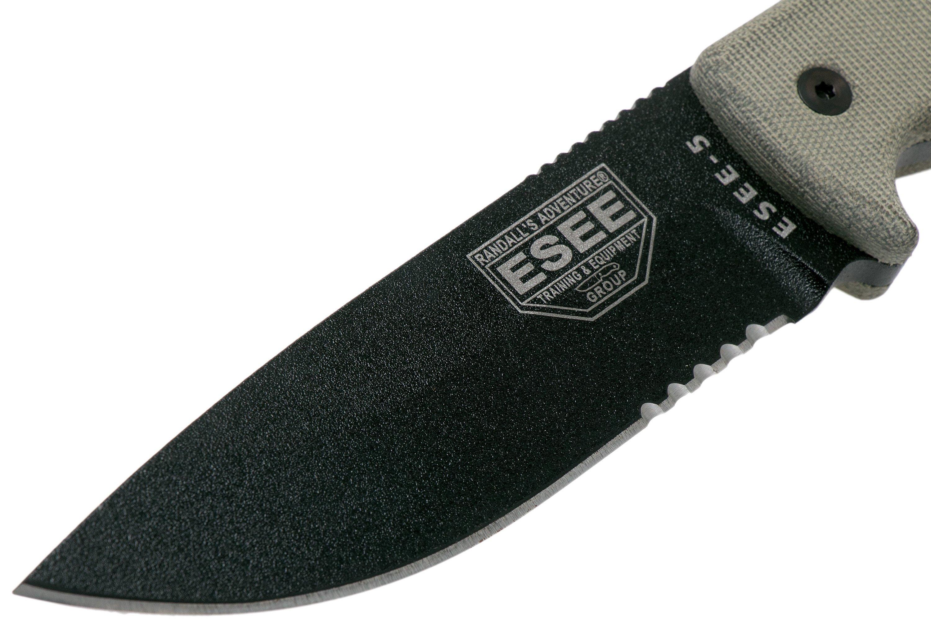 ESEE Model 5 Serrated black blade 5S survival knife with kydex schede