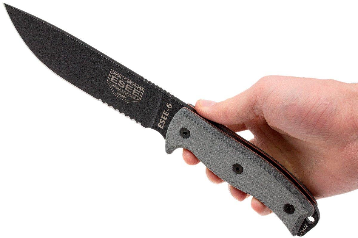ESEE Model 6 Serrated 6S survival knife with black sheath + belt clip ...
