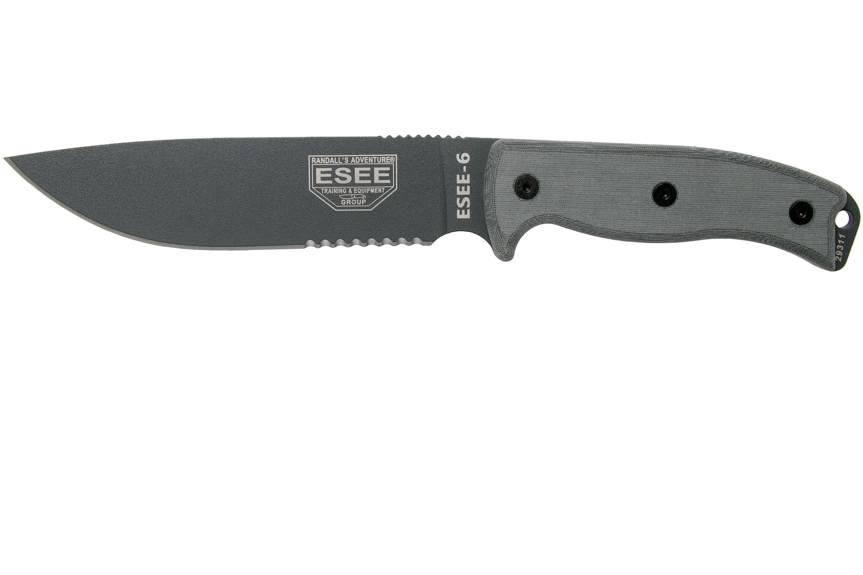 ESEE Model 6 Tactical Gunsmoke, grey handle 6S-TG with black sheath ...
