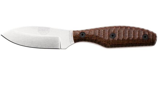 Afbeelding voor ESEE Belt Knife ESEE-EBK-M, Stonewashed CPM MagnaCut, Brown Burlap Micarta vaststaand mes, James Gibson design