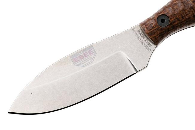 Afbeelding voor ESEE Belt Knife ESEE-EBK-M, Stonewashed CPM MagnaCut, Brown Burlap Micarta vaststaand mes, James Gibson design