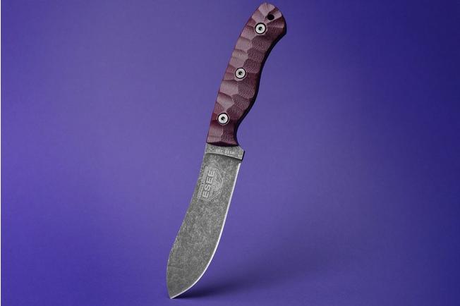 Image for ESEE JG5, ESEE-JG5-LM, 1095 Stone Washed Black Oxide, Burgundy Linen Micarta, outdoor knife, James Gibson design