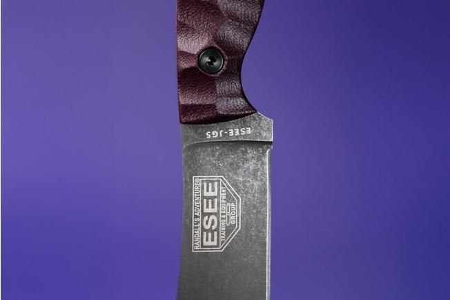 Image for ESEE JG5, ESEE-JG5-LM, 1095 Stone Washed Black Oxide, Burgundy Linen Micarta, outdoor knife, James Gibson design