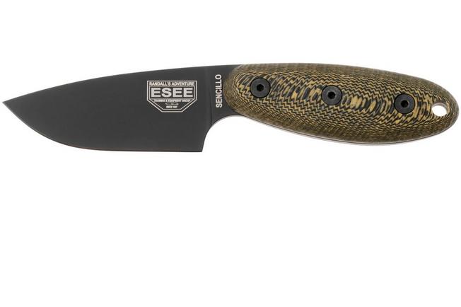 Obraz dla Nóż z głownią stałą ESEE Sencillo SENCILLO-A2C-RMB Black DLC A2, Brown Burlap Micarta, projekt Jeff Randall
