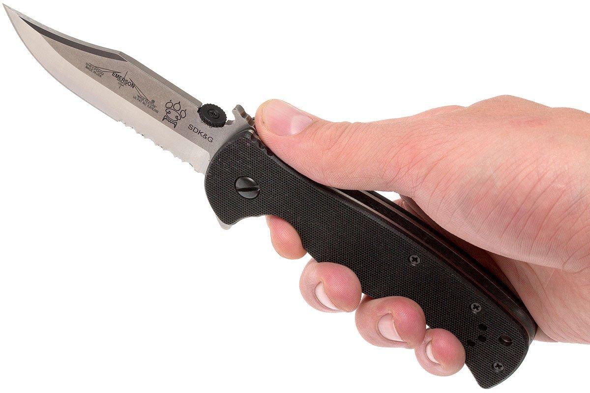 Emerson Sheepdog Bowie Stonewashed, SFS Serrated | Advantageously