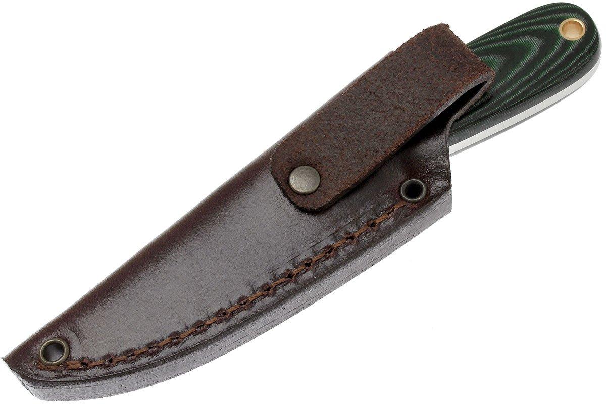 Enzo Necker 70, green micarta, leather sheath 9804