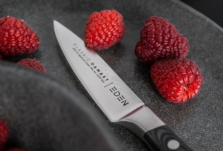 Nogent Coltello Da Cucina Officemes - Lama Liscia 9 Cm - Manico In Legno Rosso - Sollevamento Incluso - Coltellino Da Tavola