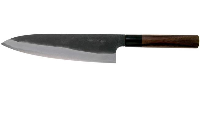 Couteau japonais artisanal Shiro Kamo brut de forge - Couteau de chef 18 cm