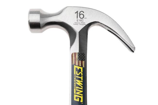 Afbeelding voor Estwing E16C Curved Claw Hammer EWEE16C Stacked Leather Grip. klauwhamer 454 gram