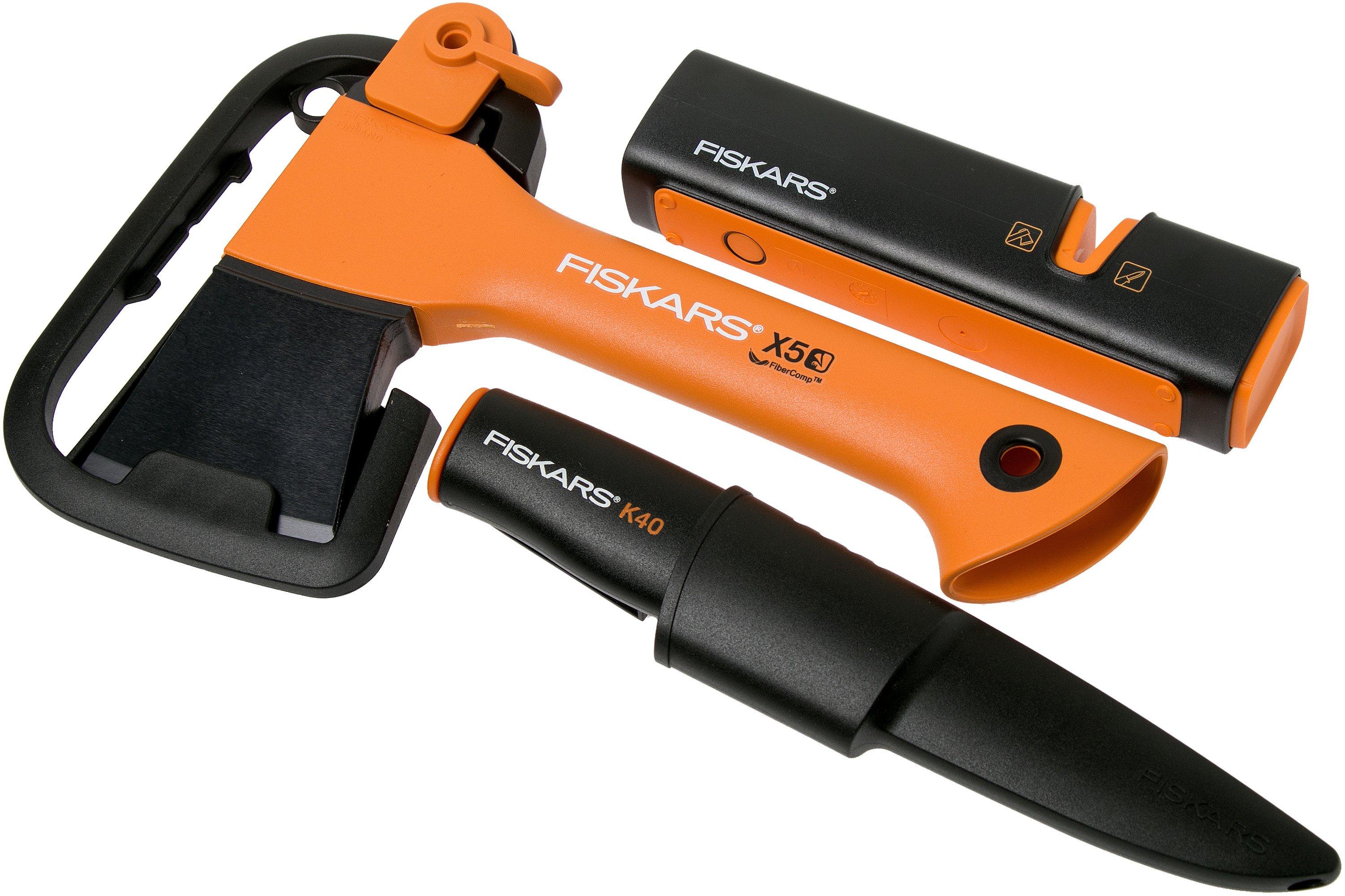 Fiskars X5 fireplace set with axe, knife and sharpener