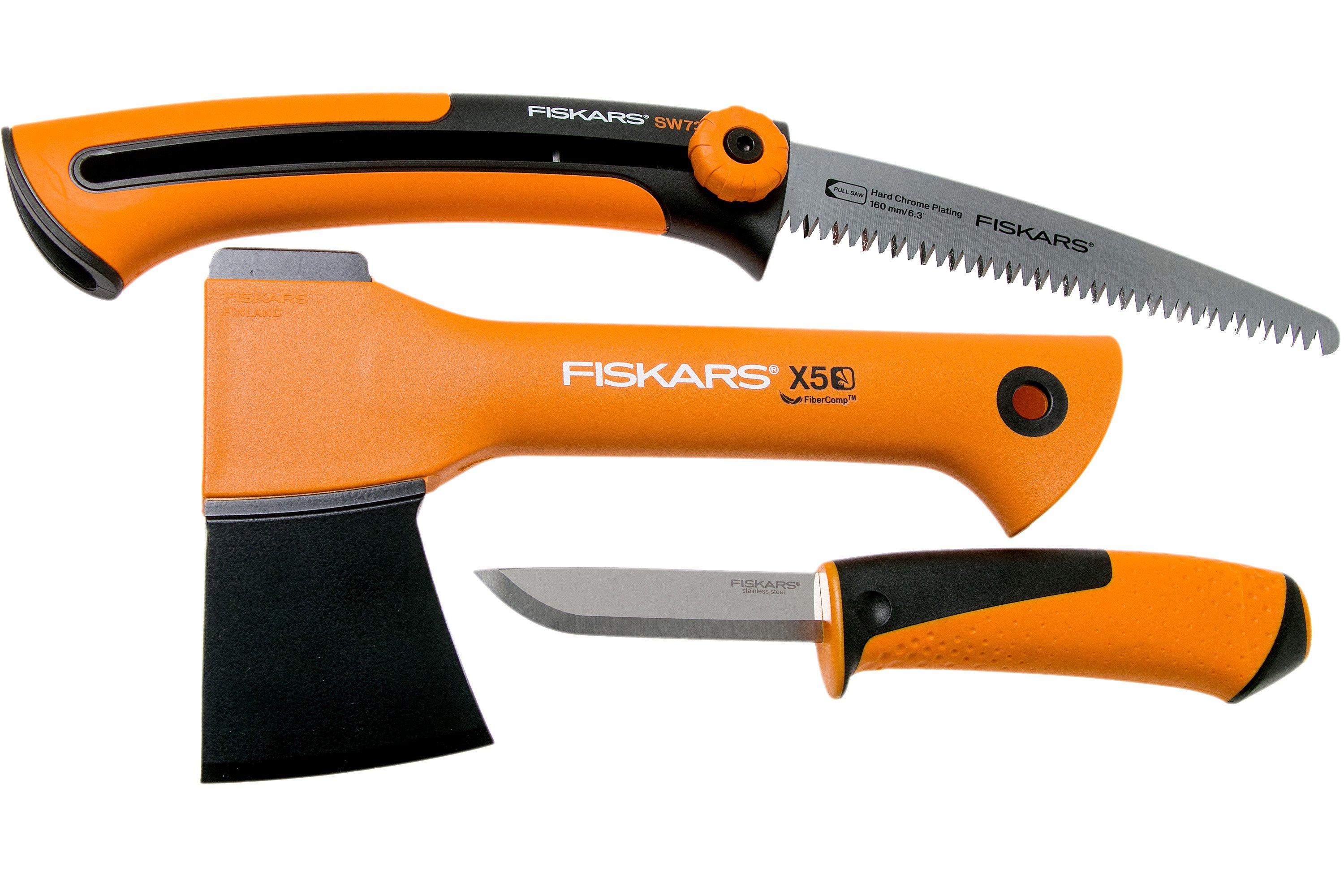 Fiskars Camping Axe XXS X5, Estuche de Almacenamiento y Transporte  Incluido, Longitud: 90.6 in, Recubrimiento Antiadherente, Peso: 16.93 oz,  Hoja de