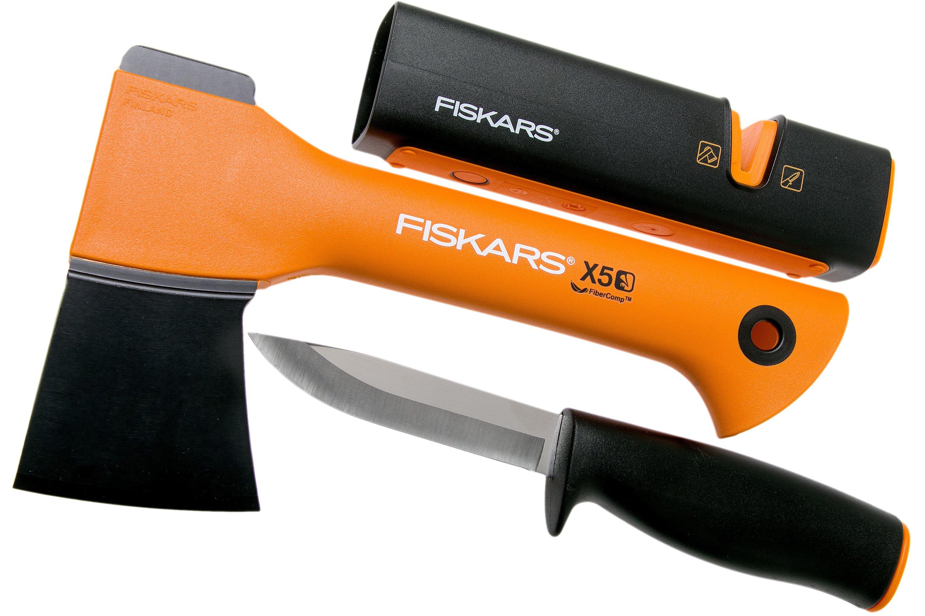 Fiskars X5 set para chimenea con hacha, cuchillo y afilador